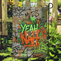 Yeah Nah Graffiti Skull New Zealand Slang Garden Flag Kiwi Grunge Brick Wall and Bold Urban Street Art