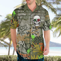 Yeah Nah Graffiti Skull New Zealand Slang Hawaiian Shirt Kiwi Grunge Brick Wall and Bold Urban Street Art