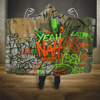 Yeah Nah Graffiti Skull New Zealand Slang Hooded Blanket Kiwi Grunge Brick Wall and Bold Urban Street Art