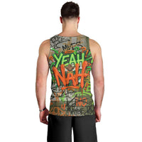 Yeah Nah Graffiti Skull New Zealand Slang Men Tank Top Kiwi Grunge Brick Wall and Bold Urban Street Art