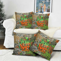 Yeah Nah Graffiti Skull New Zealand Slang Pillow Cover Kiwi Grunge Brick Wall and Bold Urban Street Art