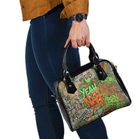 Yeah Nah Graffiti Skull New Zealand Slang Shoulder Handbag Kiwi Grunge Brick Wall and Bold Urban Street Art