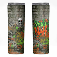 Yeah Nah Graffiti Skull New Zealand Slang Skinny Tumbler Kiwi Grunge Brick Wall and Bold Urban Street Art