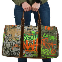 Yeah Nah Graffiti Skull New Zealand Slang Travel Bag Kiwi Grunge Brick Wall and Bold Urban Street Art