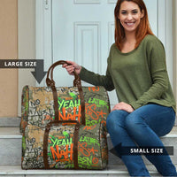 Yeah Nah Graffiti Skull New Zealand Slang Travel Bag Kiwi Grunge Brick Wall and Bold Urban Street Art