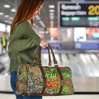 Yeah Nah Graffiti Skull New Zealand Slang Travel Bag Kiwi Grunge Brick Wall and Bold Urban Street Art