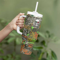 Yeah Nah Graffiti Skull New Zealand Slang Tumbler With Handle Kiwi Grunge Brick Wall and Bold Urban Street Art
