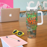 Yeah Nah Graffiti Skull New Zealand Slang Tumbler With Handle Kiwi Grunge Brick Wall and Bold Urban Street Art