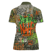 Yeah Nah Graffiti Skull New Zealand Slang Women Polo Shirt Kiwi Grunge Brick Wall and Bold Urban Street Art