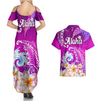 Hawaii Plumeria Flower Couples Matching Summer Maxi Dress and Hawaiian Shirt Plumeria FLowers And Polynesian Pattern TS04 - Polynesian Pride