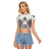 Hawaii Polynesian Raglan Cropped T Shirt Warrior symbol TS04 Female White - Polynesian Pride