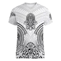 Hawaii Polynesian Women V Neck T Shirt Warrior symbol TS04 Female White - Polynesian Pride
