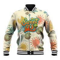 NZ Slang Sweet As Kiwi Shaka Sign Baseball Jacket New Zealand Surfboards Sun and Tropical Beach Retro
