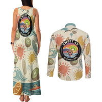 NZ Slang Sweet As Kiwi Shaka Sign Couples Matching Tank Maxi Dress and Long Sleeve Button Shirt New Zealand Surfboards Sun and Tropical Beach Retro
