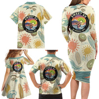 NZ Slang Sweet As Kiwi Shaka Sign Family Matching Long Sleeve Bodycon Dress and Hawaiian Shirt New Zealand Surfboards Sun and Tropical Beach Retro