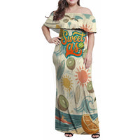 NZ Slang Sweet As Kiwi Shaka Sign Family Matching Off Shoulder Maxi Dress and Hawaiian Shirt New Zealand Surfboards Sun and Tropical Beach Retro