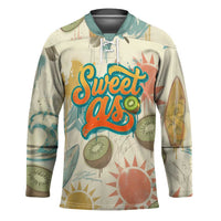 NZ Slang Sweet As Kiwi Shaka Sign Hockey Jersey New Zealand Surfboards Sun and Tropical Beach Retro