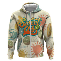 NZ Slang Sweet As Kiwi Shaka Sign Hoodie New Zealand Surfboards Sun and Tropical Beach Retro TS04 Zip Hoodie Beige - Polynesian Pride