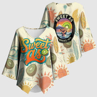 NZ Slang Sweet As Kiwi Shaka Sign Kimono Sleeve Blouse New Zealand Surfboards Sun and Tropical Beach Retro