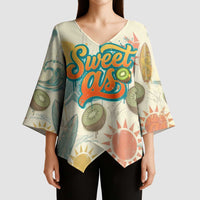 NZ Slang Sweet As Kiwi Shaka Sign Kimono Sleeve Blouse New Zealand Surfboards Sun and Tropical Beach Retro
