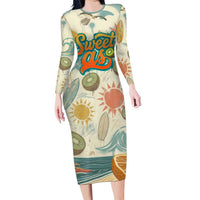 NZ Slang Sweet As Kiwi Shaka Sign Long Sleeve Bodycon Dress New Zealand Surfboards Sun and Tropical Beach Retro
