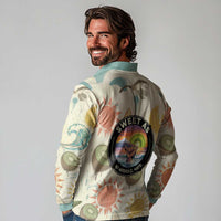 NZ Slang Sweet As Kiwi Shaka Sign Long Sleeve Polo Shirt New Zealand Surfboards Sun and Tropical Beach Retro