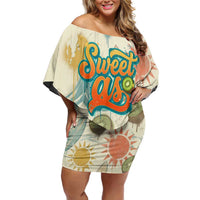 NZ Slang Sweet As Kiwi Shaka Sign Off Shoulder Short Dress New Zealand Surfboards Sun and Tropical Beach Retro