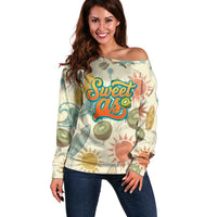 NZ Slang Sweet As Kiwi Shaka Sign Off Shoulder Sweater New Zealand Surfboards Sun and Tropical Beach Retro