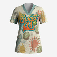 NZ Slang Sweet As Kiwi Shaka Sign Scrub Top New Zealand Surfboards Sun and Tropical Beach Retro