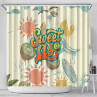 NZ Slang Sweet As Kiwi Shaka Sign Shower Curtain New Zealand Surfboards Sun and Tropical Beach Retro