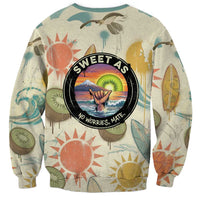 NZ Slang Sweet As Kiwi Shaka Sign Sweatshirt New Zealand Surfboards Sun and Tropical Beach Retro