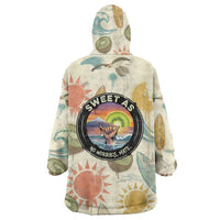 NZ Slang Sweet As Kiwi Shaka Sign Wearable Blanket Hoodie New Zealand Surfboards Sun and Tropical Beach Retro