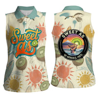 NZ Slang Sweet As Kiwi Shaka Sign Women Sleeveless Polo Shirt New Zealand Surfboards Sun and Tropical Beach Retro