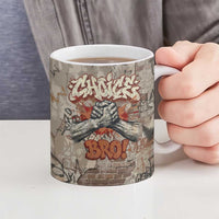 Choice Bro Graffiti Handshake Ceramic Mug New Zealand Slang Fern Brick Wall and Urban Street Art