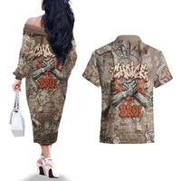 Choice Bro Graffiti Handshake Couples Matching Off The Shoulder Long Sleeve Dress and Hawaiian Shirt New Zealand Slang Fern Brick Wall and Urban Street Art