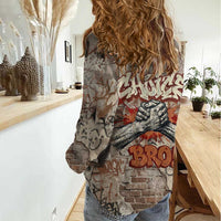 Choice Bro Graffiti Handshake Women Casual Shirt New Zealand Slang Fern Brick Wall and Urban Street Art