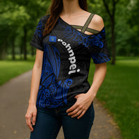 Pohnpei Federated States Of Micronesia Cross Shoulder Shirt Polynesian Tribal Heritage Art With Blue Island Tattoo Patterns