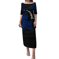 Pohnpei Federated States Of Micronesia Family Matching Puletasi and Hawaiian Shirt Polynesian Tribal Heritage Art With Blue Island Tattoo Patterns