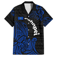 Pohnpei Federated States Of Micronesia Family Matching Tank Maxi Dress and Hawaiian Shirt Polynesian Tribal Heritage Art With Blue Island Tattoo Patterns