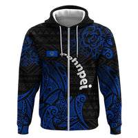 Pohnpei Federated States Of Micronesia Hoodie Polynesian Tribal Heritage Art With Blue Island Tattoo Patterns