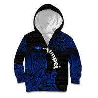 Pohnpei Federated States Of Micronesia Kid Hoodie Polynesian Tribal Heritage Art With Blue Island Tattoo Patterns