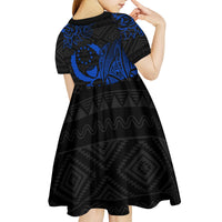 Pohnpei Federated States Of Micronesia Kid Short Sleeve Dress Polynesian Tribal Heritage Art With Blue Island Tattoo Patterns