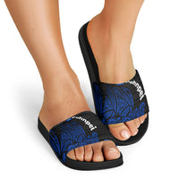 Pohnpei Federated States Of Micronesia Slide Sandals Polynesian Tribal Heritage Art With Blue Island Tattoo Patterns