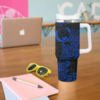 Pohnpei Federated States Of Micronesia Tumbler With Handle Polynesian Tribal Heritage Art With Blue Island Tattoo Patterns