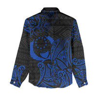 Pohnpei Federated States Of Micronesia Women Casual Shirt Polynesian Tribal Heritage Art With Blue Island Tattoo Patterns