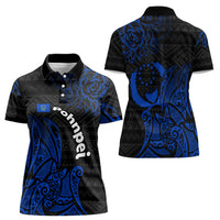 Pohnpei Federated States Of Micronesia Women Polo Shirt Polynesian Tribal Heritage Art With Blue Island Tattoo Patterns