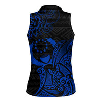 Pohnpei Federated States Of Micronesia Women Sleeveless Polo Shirt Polynesian Tribal Heritage Art With Blue Island Tattoo Patterns