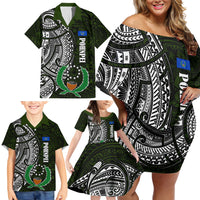 Pohnpei Federated States Of Micronesia Family Matching Off Shoulder Short Dress and Hawaiian Shirt Polynesian Tribal Heritage Art With Kaselehlie State Seal