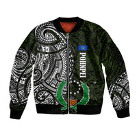 Pohnpei Federated States Of Micronesia Sleeve Zip Bomber Jacket Polynesian Tribal Heritage Art With Kaselehlie State Seal