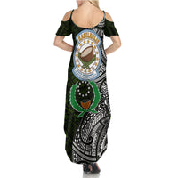 Pohnpei Federated States Of Micronesia Summer Maxi Dress Polynesian Tribal Heritage Art With Kaselehlie State Seal